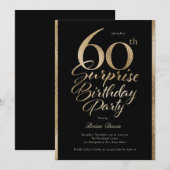 Invitation Surprise 60e fête d'anniversaire Noir & Or (Devant / Derrière)