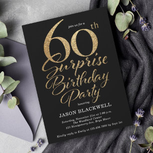 Invitation Surprise 60e fête d'anniversaire Noir & Or