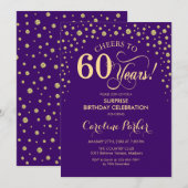 Invitation Surprise 60e fête d'anniversaire - Purple Gold (Devant / Derrière)