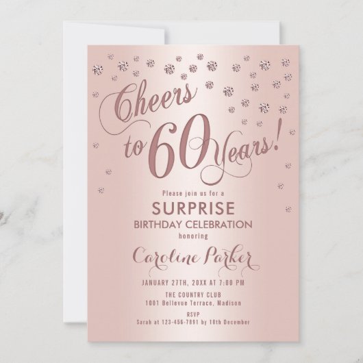 Invitation Surprise 60e fête d'anniversaire - Rose Gold (Devant)