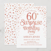 Invitation Surprise 60e fête d'anniversaire - Rose Gold & Whi (Devant / Derrière)