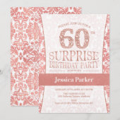 Invitation Surprise 60e fête d'anniversaire - Rose Gold White (Devant / Derrière)