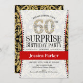 Invitation Surprise 60e fête d'anniversaire - Rouge or blanc (Devant / Derrière)