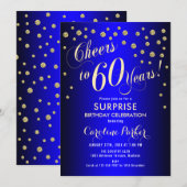 Invitation Surprise 60e fête d'anniversaire - Royal Blue Gold (Devant / Derrière)