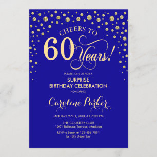 Invitation Surprise 60e fête d'anniversaire - Royal Blue Gold