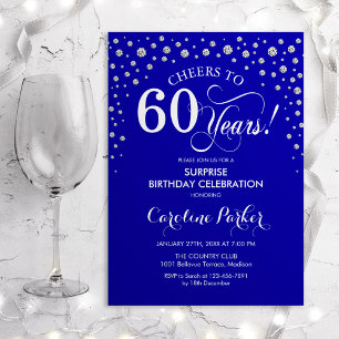 Invitation Surprise 60e fête d'anniversaire - Royal Blue Silv