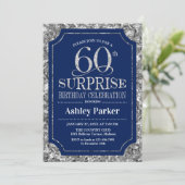 Invitation Surprise 60e fête d'anniversaire - Silver Navy Blu (Debout devant)