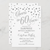 Invitation Surprise 60e fête d'anniversaire - Silver White (Devant / Derrière)