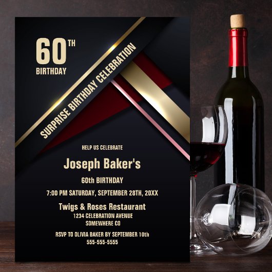 Invitation Surprise 60e Gold Type Anniversaire