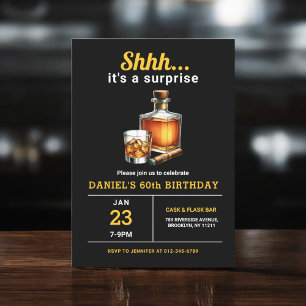 Invitation Surprise 60e Whiskey Cigar Bourbon fête d'annivers