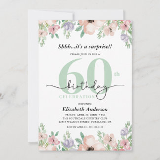 Invitation Surprise 60th Birthday Party Elegant Pastel Floral