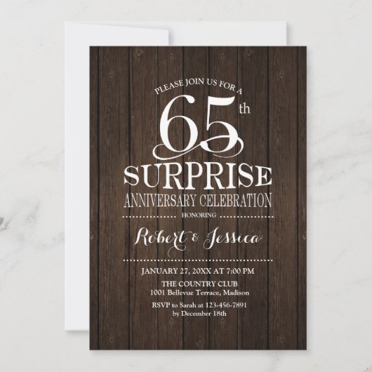 Invitation Surprise 65e anniversaire de mariage Bois (Devant)