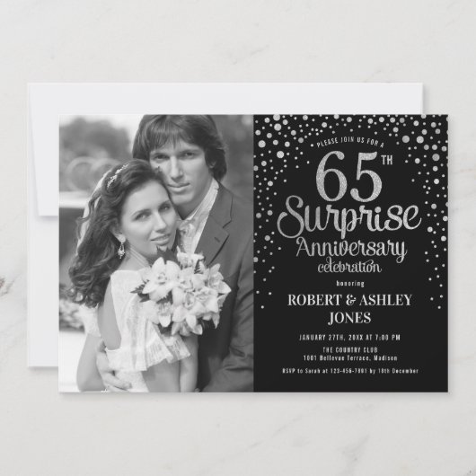 Invitation Surprise 65e anniversaire de mariage - Noir Argent (Devant)