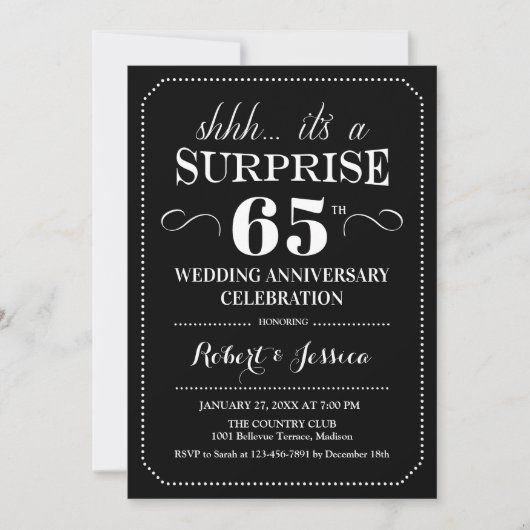 Invitation Surprise 65e anniversaire de mariage - Noir Blanc (Devant)