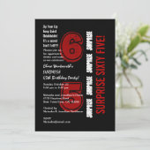 Invitation SURPRISE 65e anniversaire moderne Rouge noir blanc (Debout devant)