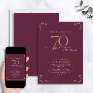 Invitation Surprise 70 & Fabuleux Anniversaire Bourgogne & Or