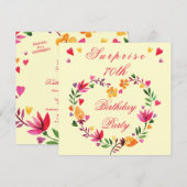 Invitation Surprise 70e anniversaire aquarelle Coeur floral (Devant / Derrière)