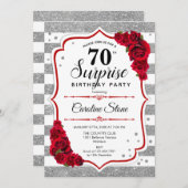 Invitation Surprise 70e anniversaire - Argent Blanc Rouge (Devant / Derrière)
