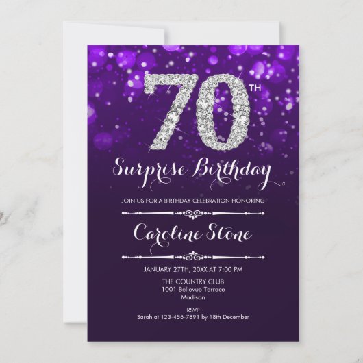 Invitation Surprise 70e anniversaire - Argent violet (Devant)