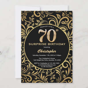 Invitation Surprise 70e anniversaire Black and Gold Floral