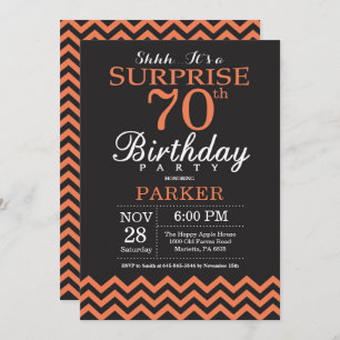 Invitation Surprise 70e anniversaire Black et Coral Chevron