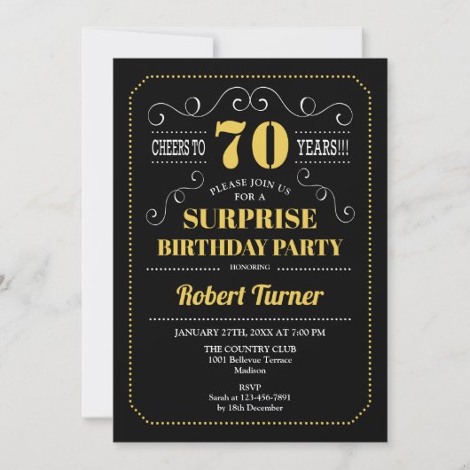 Invitation Surprise 70e anniversaire - Black Gold (Devant)