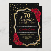 Invitation Surprise 70e anniversaire - Black Gold Red Invitat (Devant / Derrière)
