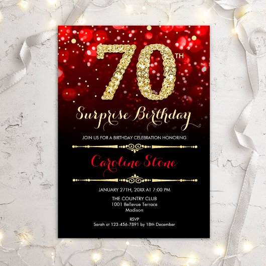 Invitation Surprise 70e anniversaire - Black Red Gold