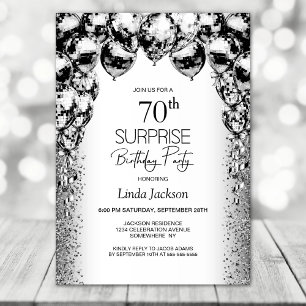 Invitation Surprise 70e anniversaire Black White Balloons Par