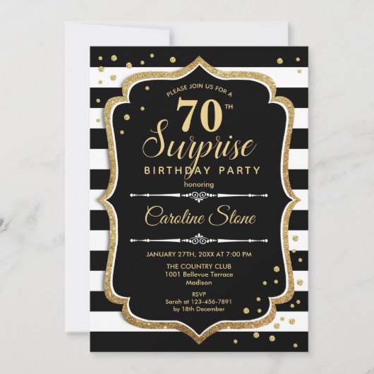 Invitation Surprise 70e anniversaire - Black White Gold (Devant)
