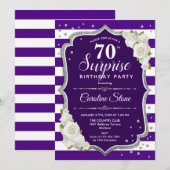 Invitation Surprise 70e anniversaire - Blanc d'argent violet (Devant / Derrière)