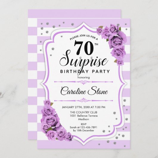 Invitation Surprise 70e anniversaire - Blanc pourpre (Devant / Derrière)