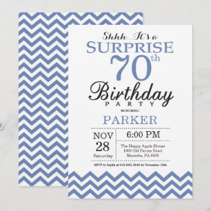 Invitation Surprise 70e Anniversaire Bleu Chevron