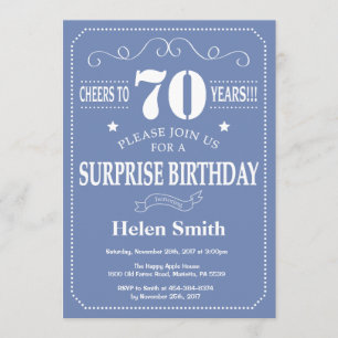 Invitation surprise 70e anniversaire Bleu et blanc