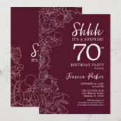 Invitation Surprise 70e anniversaire Bourgogne Floral (Devant / Derrière)