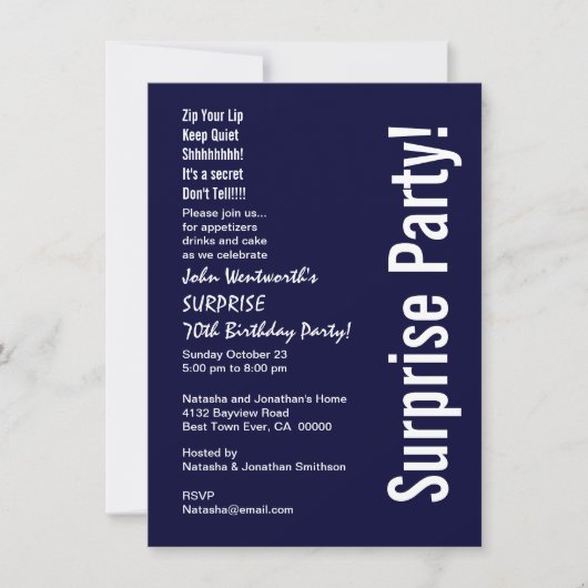 Invitation SURPRISE 70e anniversaire Budget de minuit blanc V (Devant)