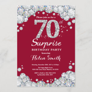 Invitation Surprise 70e anniversaire Burgundy Red Silver Diam