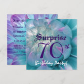 Invitation SURPRISE 70e anniversaire Dahlia bleue et violette (Devant / Derrière)