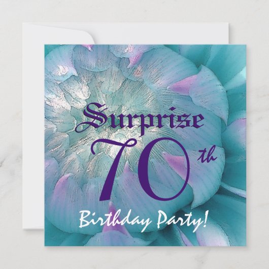 Invitation SURPRISE 70e anniversaire Dahlia bleue et violette (Devant)