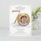 Invitation Surprise 70e anniversaire Elegant Gold White Photo (Debout devant)