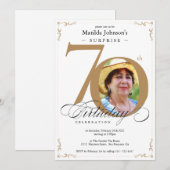 Invitation Surprise 70e anniversaire Elegant Gold White Photo (Devant / Derrière)