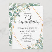Invitation Surprise 70e anniversaire Eucalyptus Vert & Or (Devant / Derrière)