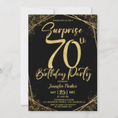 Invitation Surprise 70e anniversaire fête Chic Black & Gold (Devant)