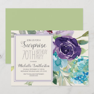 Invitation Surprise 70e anniversaire Fleur Plum Pourpre Bleu
