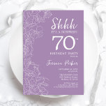 Invitation Surprise 70e anniversaire - Floral Purple<br><div class="desc">Floral Purple Surprise 70e anniversaire Invitation. Le minimaliste design féminin moderne présente des accents botaniques et des caractères typographiques. Carte invitation florale simple parfaite pour une célébration anniversaire surprise femme élégante.</div>