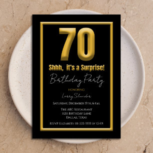 Invitation Surprise 70e Anniversaire Gras 70 Noir et Or