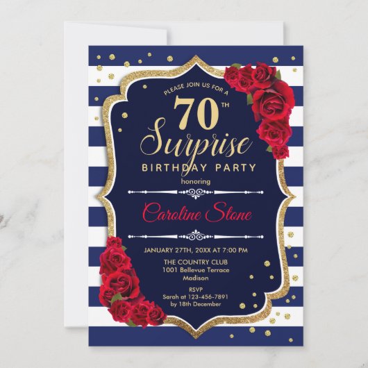 Invitation Surprise 70e anniversaire - Marine Blanc Rouge (Devant)