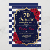 Invitation Surprise 70e anniversaire - Marine Blanc Rouge (Devant / Derrière)