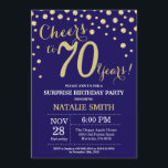 Invitation Surprise 70e anniversaire Marine Bleu et Diamant O<br><div class="desc">Surprise 70e anniversaire Invitation avec Marine Blue et Gold Parties scintillant Arrière - plan diamant. Confetti d'or. Anniversaire adulte. Hommes ou Femmes Anniversaire. Pour plus de personnalisation,  cliquez sur le bouton "Customiser" et utilisez notre outil de conception pour modifier ce modèle.</div>