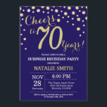 Invitation Surprise 70e anniversaire Marine Bleu et Diamant O<br><div class="desc">Surprise 70e anniversaire Invitation avec Marine Blue et Gold Parties scintillant Arrière - plan diamant. Confetti d'or. Anniversaire adulte. Hommes ou Femmes Anniversaire. Pour plus de personnalisation,  cliquez sur le bouton "Customiser" et utilisez notre outil de conception pour modifier ce modèle.</div>